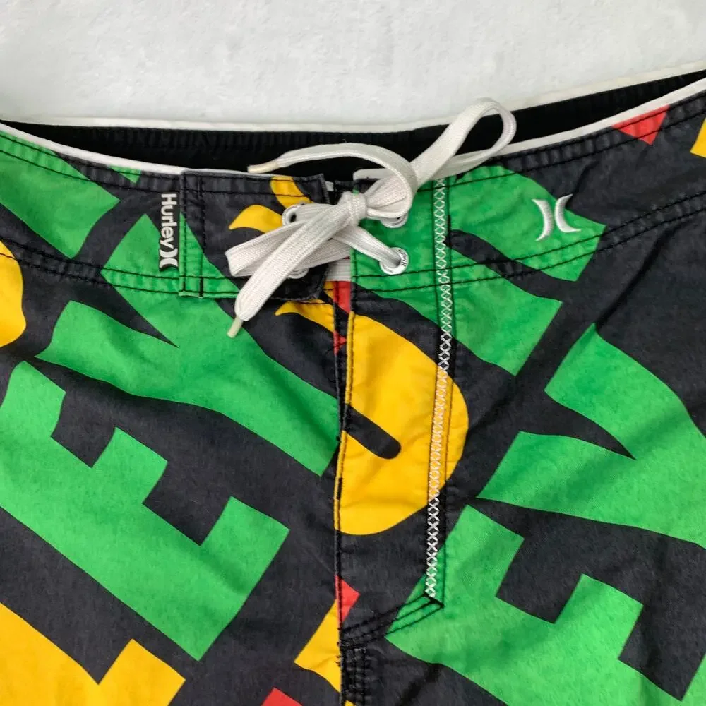 Hurley Mens Size Medium Red Green Yellow Black Marley Reggae Board Shorts Swim